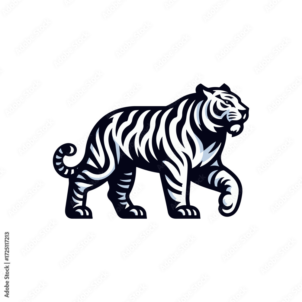 Naklejka premium Stylized illustration of a white tiger walking gracefully against a plain background