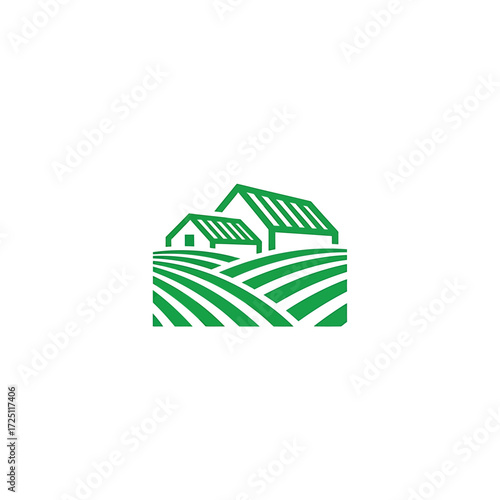 Green Farmhouse and Field Logo Design for Sustainable Agriculture Initiatives