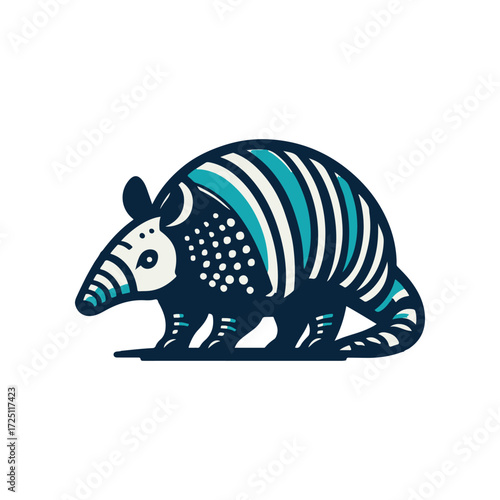 Stylized illustration of an armadillo with intricate patterns, showcasing its unique features