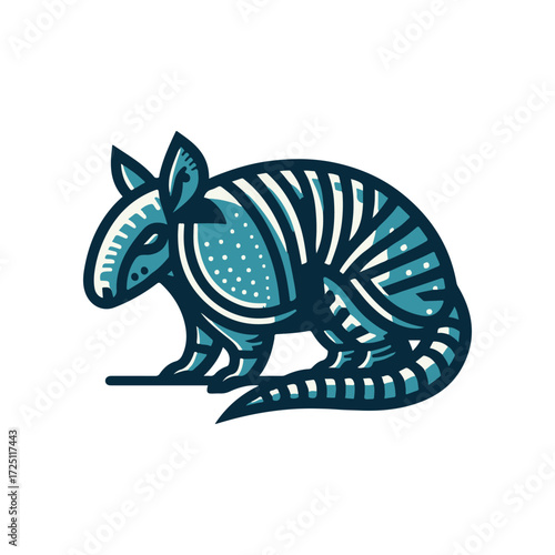 Stylized illustration of an armadillo with intricate patterns and vibrant colors