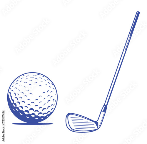 Vector illustration of a golf ball and club isolated on a white background