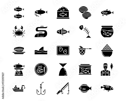 Fish and Seafood Line Vector Icons