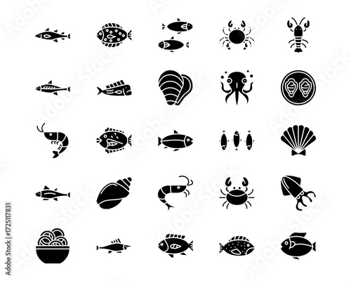 Fish and Seafood Line Vector Icons