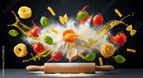 Dynamic Italian Pasta Ingredients in Motion