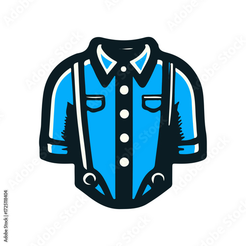 Vibrant blue shirt with suspenders displayed against a clean white background, ideal for fashion use
