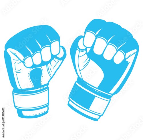 Vector illustration of blue boxing gloves in a ready to punch position on white
