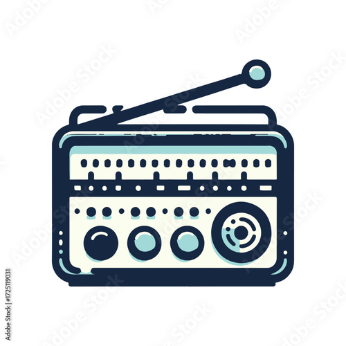 Vintage radio with classic design, showcasing buttons and dial, set against a minimalist background