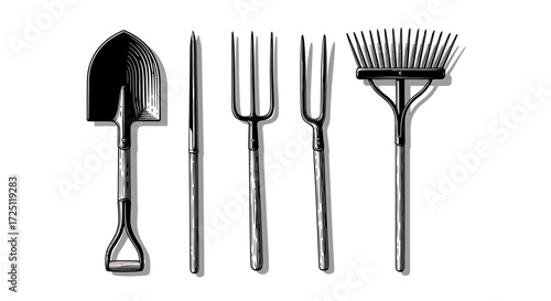 Vintage garden tools set essential implements for planting, digging, and cultivating soil