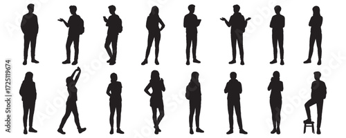 Architectural Drawings Sketch Art Silhouette Standing Students with different pose vector illustration,  front view, human person Minimal style hand drawn. Sections, Elevations, Floor Plans