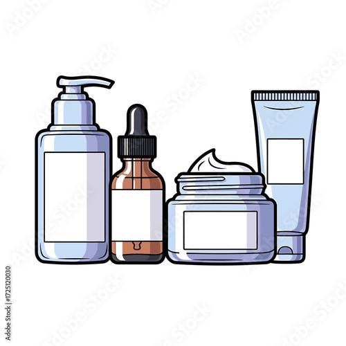 Diverse Collection of Skincare and Cosmetic Products for Daily Beauty Routines and Personal Care Illustrated