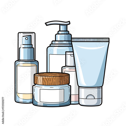 Collection of assorted cosmetic bottles and jars for skincare and beauty products