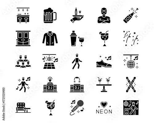 Nightclub Line Vector Icons