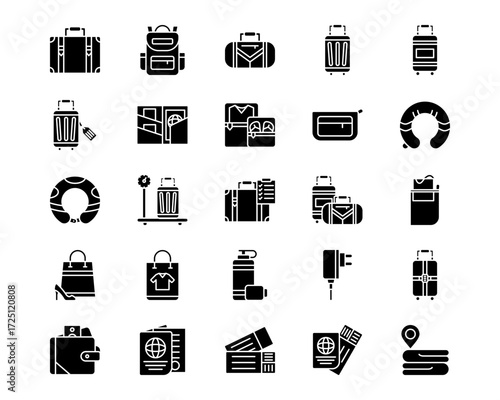 Travel Packaging Line Vector Icons