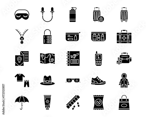 Travel Packaging Line Vector Icons