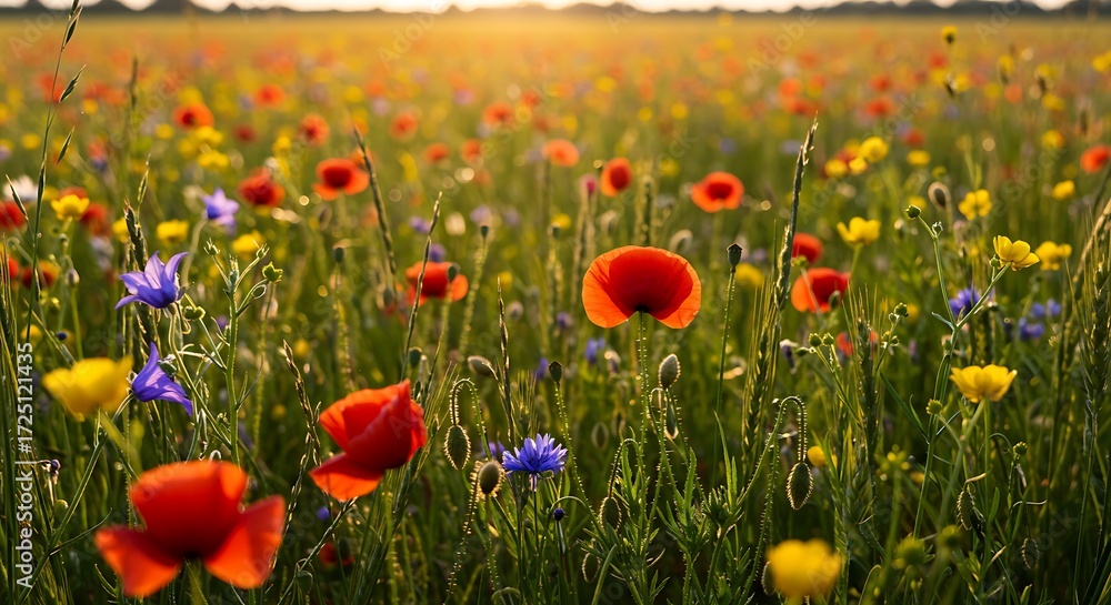 Fototapeta premium Colorful wildflower field sunset