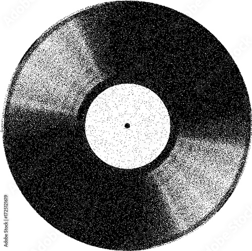Black Vinyl Record with White Label and Center Hole, Textured