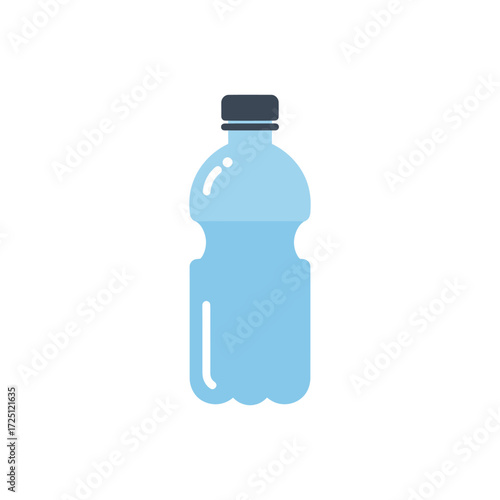 Flat vector water bottle illustration in light blue tone, isolated on white background, suitable for hydration icon, drinking water design, healthy lifestyle graphic, eco-friendly bottle concept, or f
