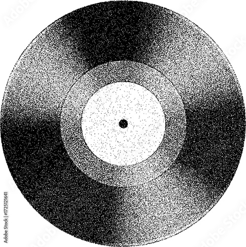Black and White Vinyl Record with Textured Surface and Center Hole