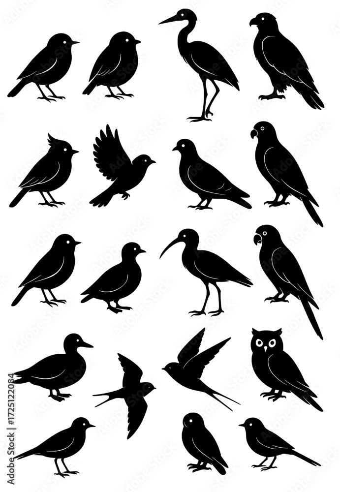 Obraz premium Bird icon set, silhouette version
