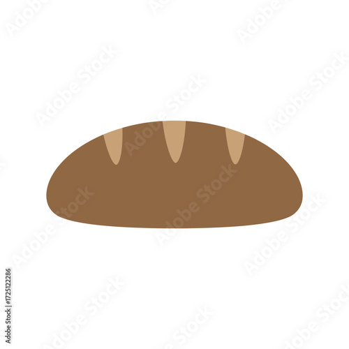 Flat vector bread loaf illustration in brown with smooth top, isolated on white background, suitable for bakery icon, carbohydrate design, organic food symbol, restaurant menu graphic, or breakfast br