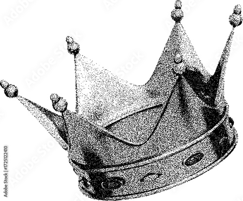 Stylized Black and White Crown Illustration with Pointillist Texture