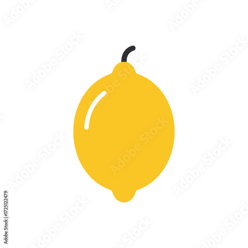 Flat vector lemon fruit illustration with bright yellow color, isolated on white background, suitable for citrus fruit icon, vitamin-rich food design, healthy nutrition symbol, or fresh diet graphic.