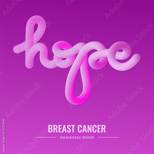 Hope breast cancer awareness concept with pink wavy lines text. Poster, banner, card design. Vector illustration