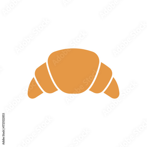 Flat vector croissant bread icon in orange color, isolated on white background, suitable for bakery illustration, breakfast food design, French pastry symbol, snack graphic, or baked goods concept.