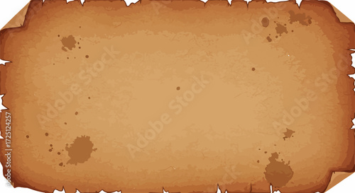 Aged paper texture presents a brown surface with rough edges and scattered stains, текстура состаренной бумаги. This Aged paper backdrop is suitable for crafting, writing, or printing,