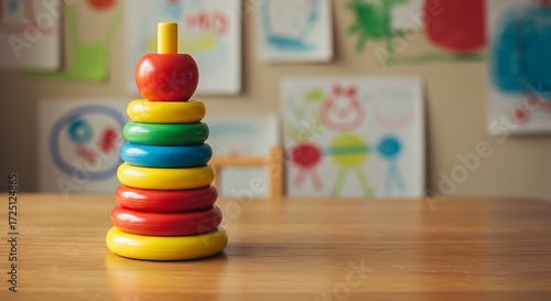 Colorful wooden stacking rings toy