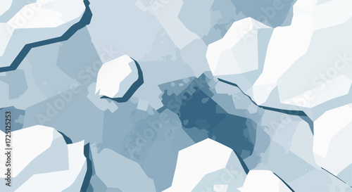 Ice floes abstract, showcasing irregular ice floes in shades of white and light blue. Ice floes art displays an interesting mosaic structure created by fractured shapes of ice. Background ice floes,