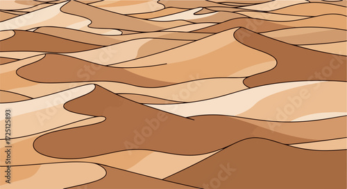 Desert landscape with sand dunes in warm brown tones. Rolling sand dunes create seamless texture perfect for background design. Desert landscape evokes feeling of adventure and exploration.