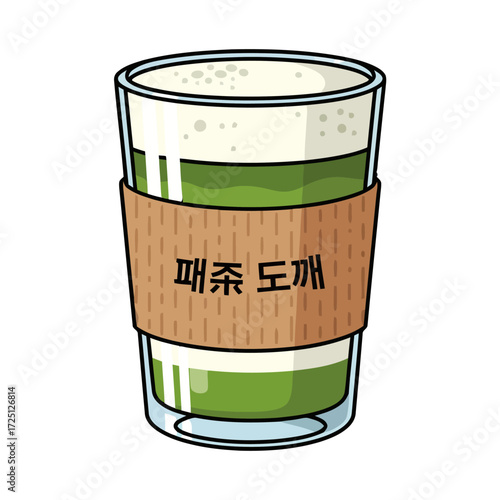 Tall glass green matcha tea with textured paper sleeve