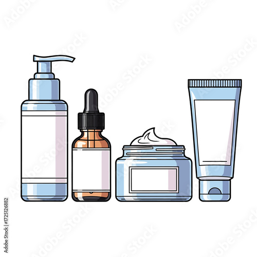 Assortment of Skincare and Cosmetic Product Bottles and Jars for Beauty and Wellness Routines