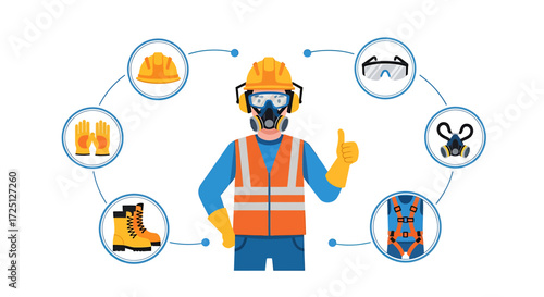 Essential Safety Gear for Construction Workers Displayed in a Circle