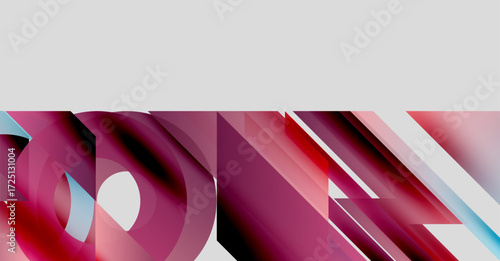 Abstract composition featuring curved shapes, lines, gradients. Red, pink hues dominate with subtle blue accents. Modern design.
