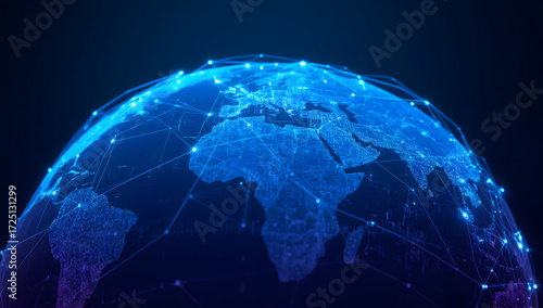 Digital glowing world map 3D earth with network connections global technology and communication concept