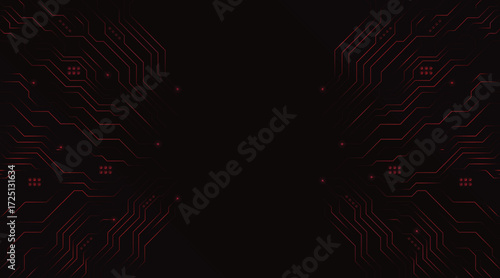 Circuit Board Lines on Black: An abstract shot of intricate circuitry lines illuminated with a bold color, evoking the complexity of technology.