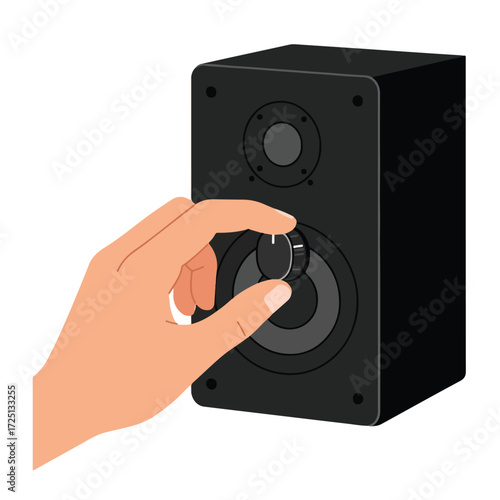 Turning volume knob on speaker, hand detail