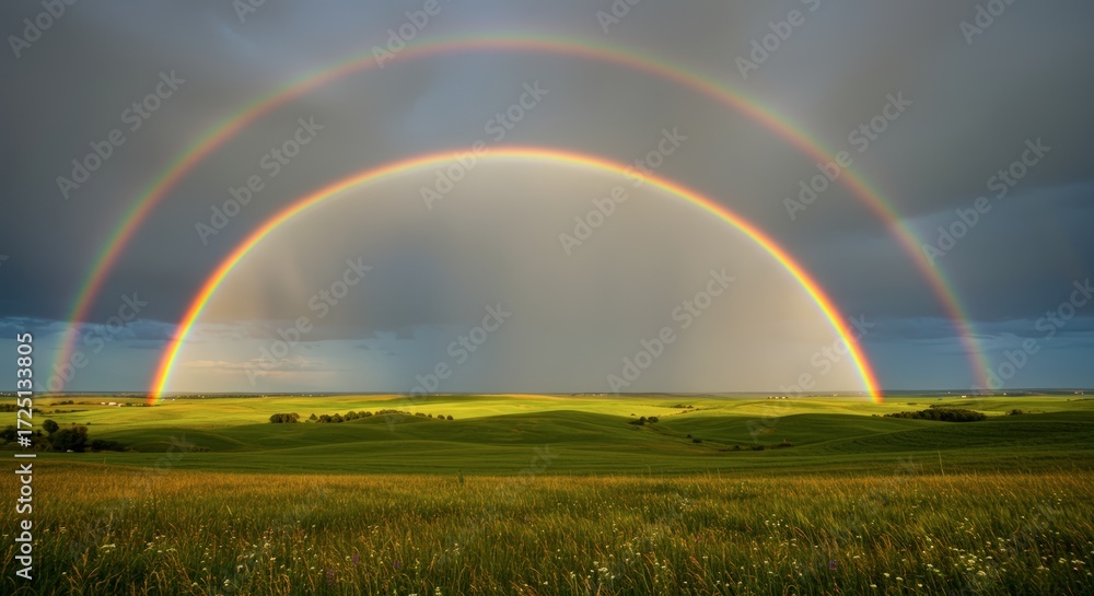 Fototapeta premium Double rainbow over a field