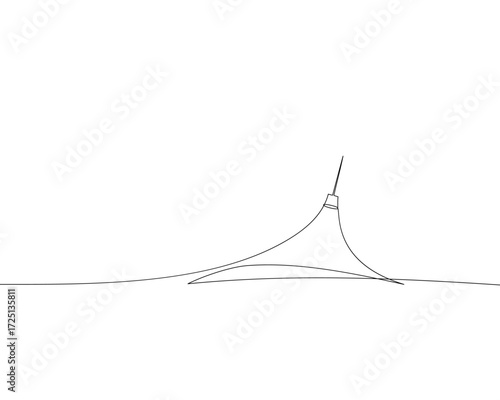 Khan Shatyr minimalist one-line vector drawing, iconic tent-shaped landmark in Astana, Kazakhstan. Elegant architectural sketch for travel and design themes