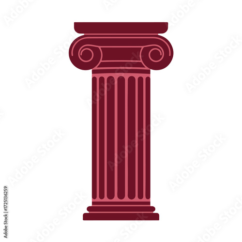 Ionic capital column in dark red color with lighter red line details