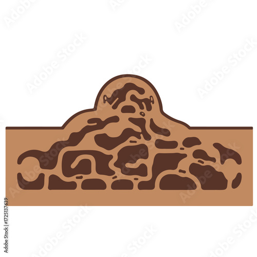 Ant nest or termite mound, cross-section, complex tunnel system, brown colors