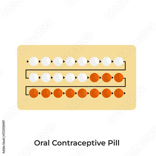 Birth control pills with usage instructions, used to prevent pregnancy through hormonal methods, flat art design style.
