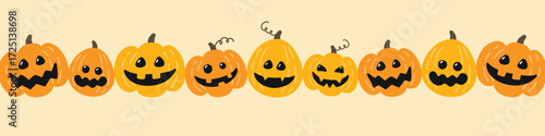 Banner with cute pumpkin lanterns. Halloween design. Vector illustration