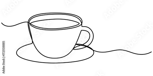 teacup continuous one line drawing, one line drawing minimalism design, Single line art of teacup, linear style, isolated on a white background. 