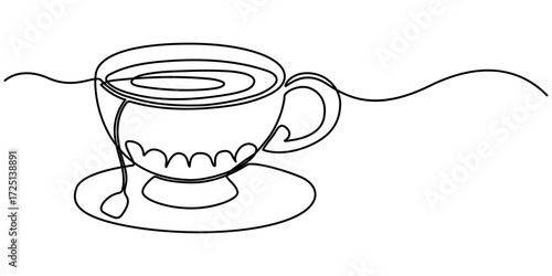 teacup continuous one line drawing, one line drawing minimalism design, Single line art of teacup, linear style, isolated on a white background. 