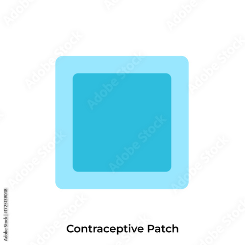 Square contraceptive patch, applied to skin to release hormones and prevent pregnancy, flat art design style.
