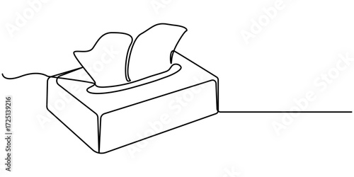 tissue box continuous one line drawing,  Single line drawing illustration,  Minimalist One-Line Drawing of Tissue Box outline. 