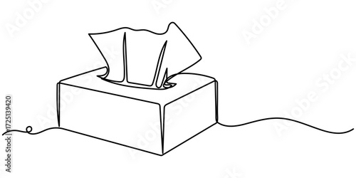 tissue box continuous one line drawing,  Single line drawing illustration,  Minimalist One-Line Drawing of Tissue Box outline. 